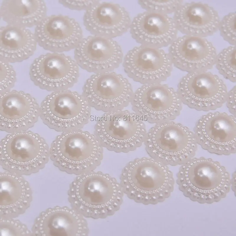 

Half Round Flower Shape 13mm Ivory Color 500pcs/lot ABS Resin Imitation Pearls Flower Flatback Beads for Scrapbook Decoration