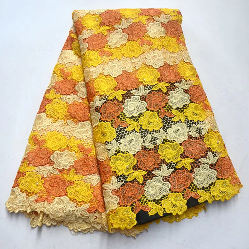 African Laces Fabrics Pink White Embroidered Guipure Lace Fabric With stones beads High Quality Nigeria Cord QG748 | Дом и сад