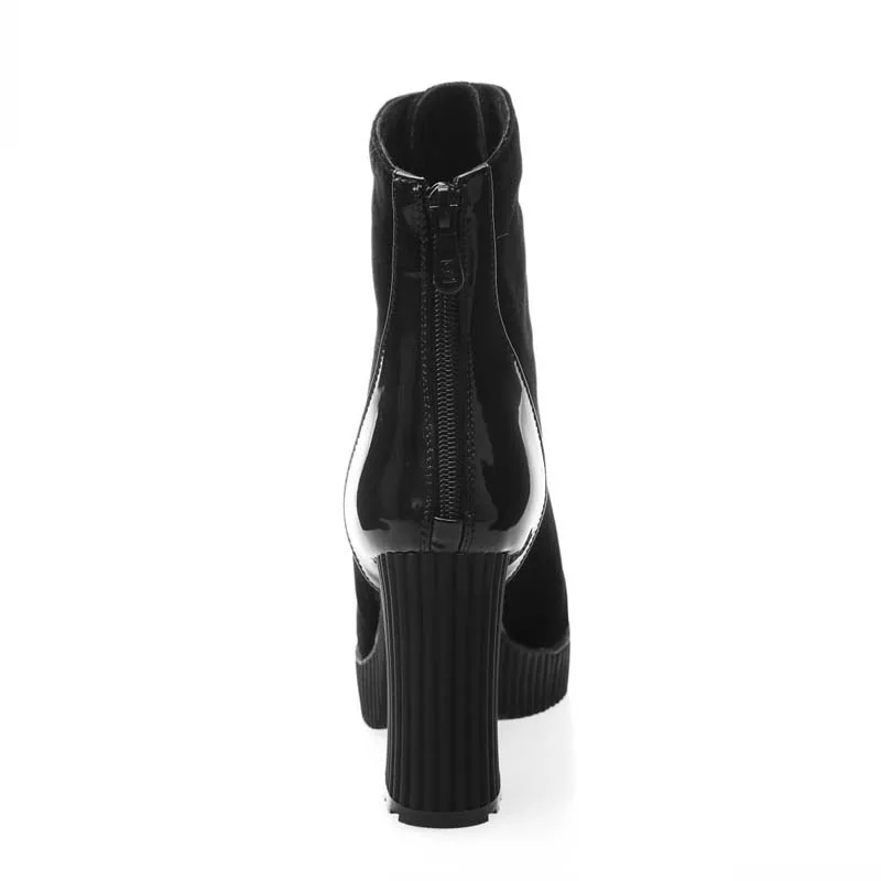 Круглый Носок Квадратный каблук pu + Стадо ботильоны для дамской одежды Высокие