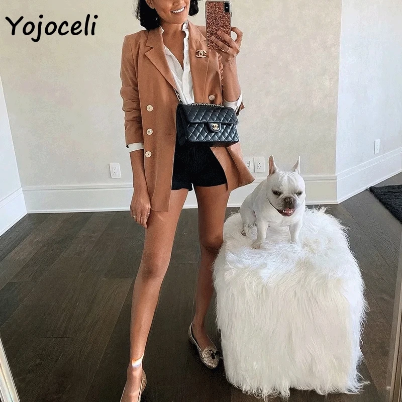 Модные двубортные блейзеры Yojoceli 2019 пальто женская уличная одежда верхняя куртка