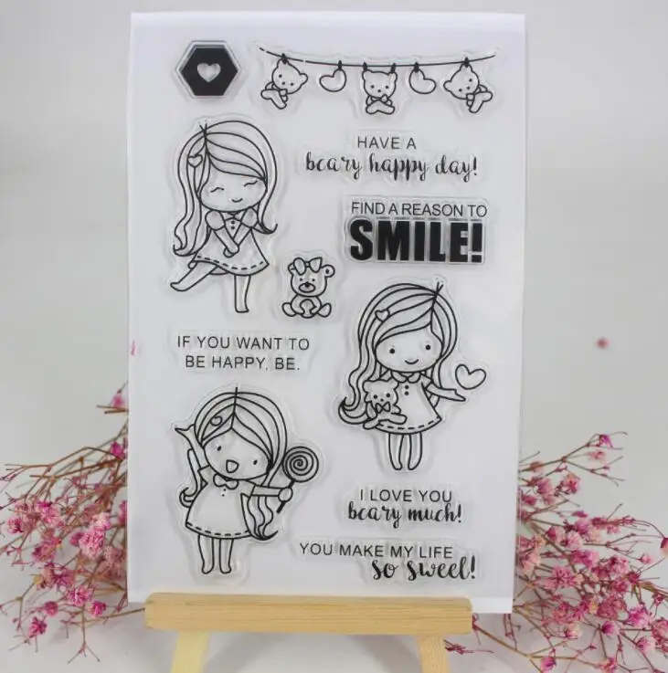 Прозрачный силиконовый штамп с изображением счастливого кролика для девочек и