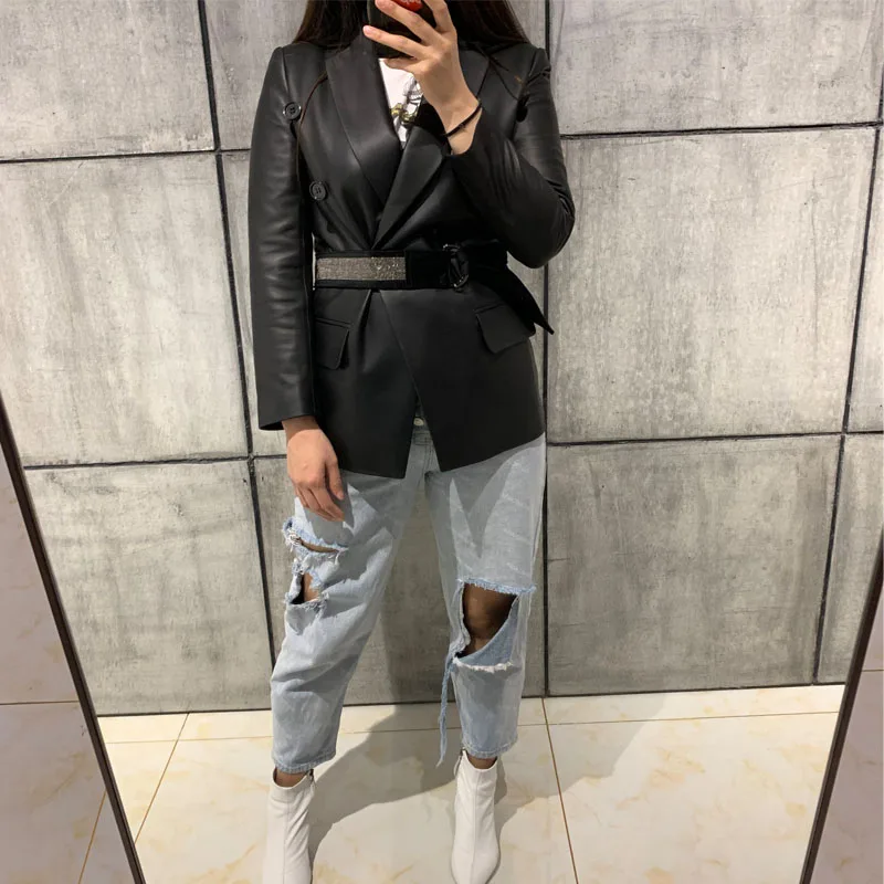 Женский кожаный блейзер куртка из натуральной овчины | Женская одежда