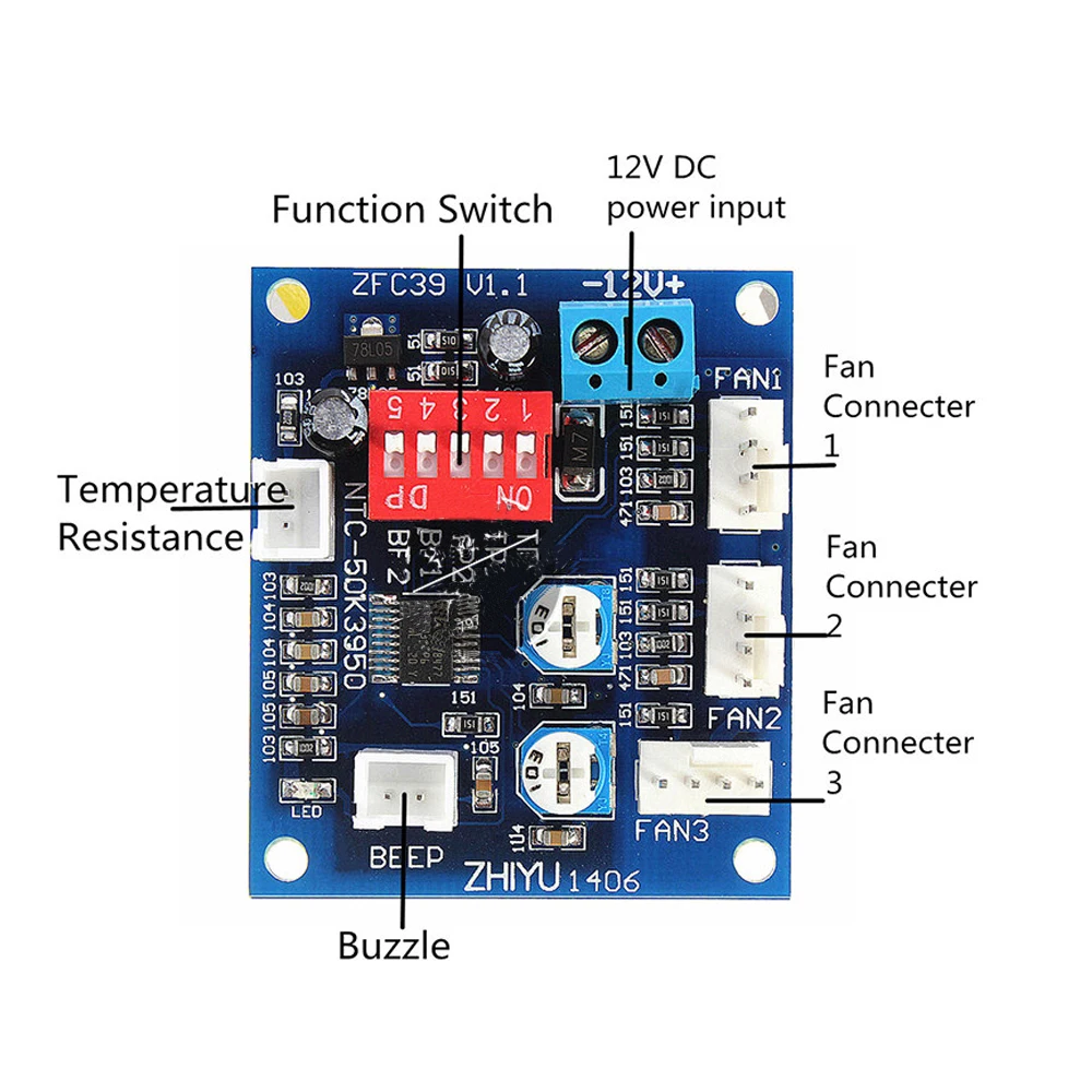 12V CPU вентилятор контроль температуры контроллер скорости ШИМ модуль звуковой