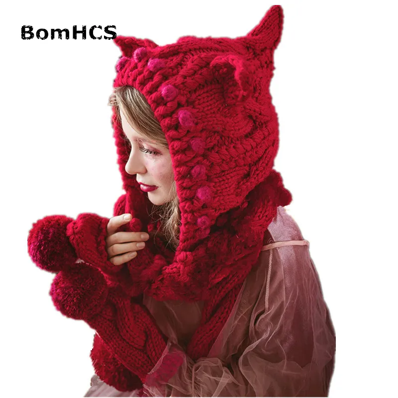 Очень милая большая шапочка BomHCS с шарфом забавная шапка кошачьими ушками лисы