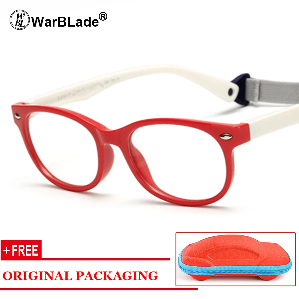 red white WarBLade, брендовые Детские очки, оправа с ремешком TR90, гибкие безопасные очки, близорукость, рецепт, оптические оправы, очки S8144 - Цвет оправы: red white