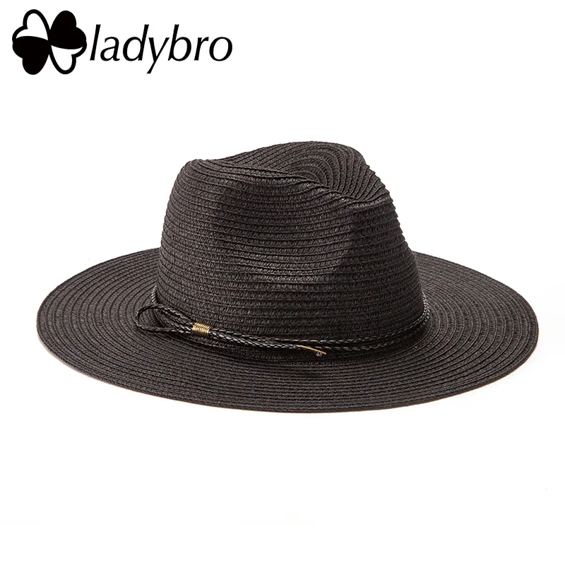 25904 Black Ladybro Летняя женская шляпа с широкими полями, пляжная шляпа от солнца, Панама, соломенная шляпа, мужская фетровая шляпа, солнцезащитный козырек, кепка для мужчин, Sombrero Chapeau Femme - Цвет: 25904 Black