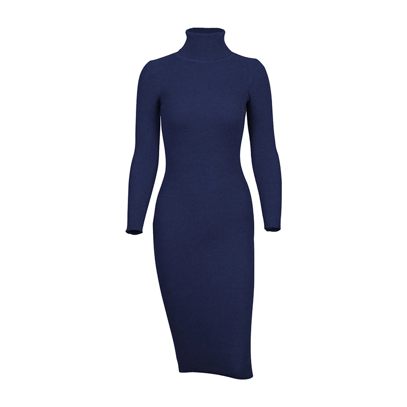 dark blue FATIKA, женский осенний зимний свитер, вязаные платья, тонкая эластичная Водолазка с длинным рукавом, сексуальное женское облегающее платье - Цвет: dark blue