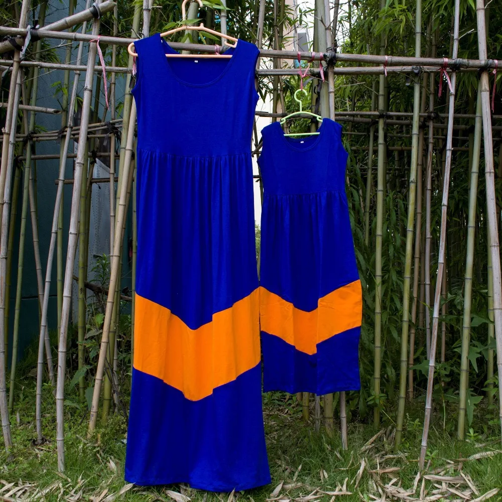 

Hot sale child kids teenager clothes mother and daughter 2015 summer family fashion long girls chevron stripe maxi elegant dress