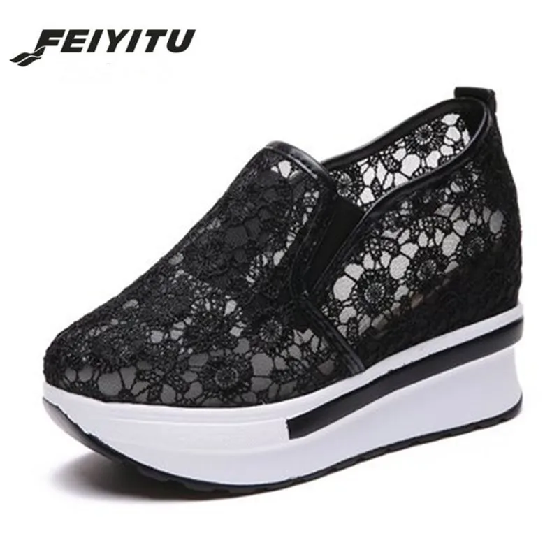 Женские сетчатые кроссовки FeiYiTu коллекция Лето 2018 повседневная обувь на танкетке