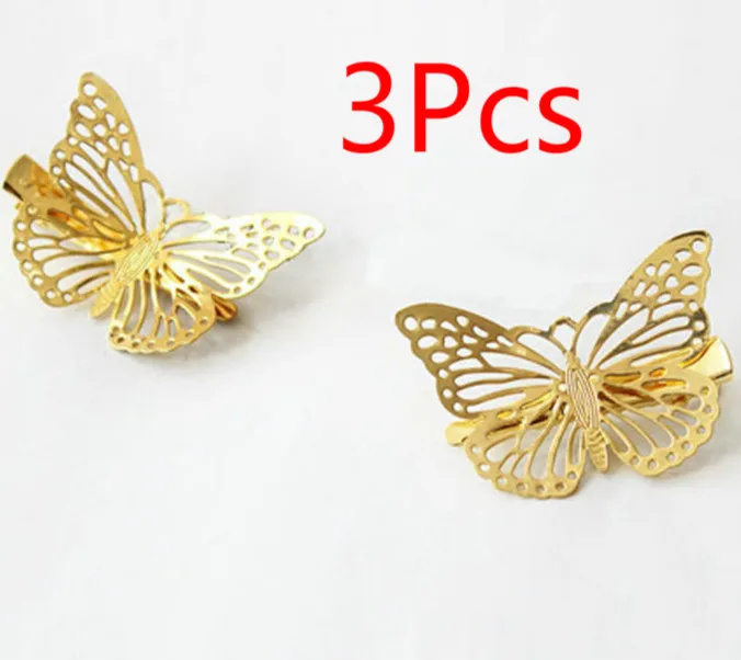 3pcs 3/6 шт. блестящие металлические Заколки для волос золотые бабочки заколки ручки заколки и зажимы для свадьбы Шпильки нарисованной длинноволосой девочкой, аксессуары - Цвет: 3pcs