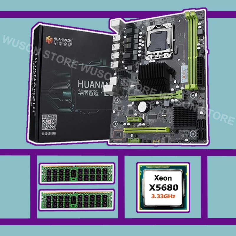 Материнская плата HUANANZHI X58 Pro с процессором Xeon Intel X5680 3 33 ГГц большой бренд RAM 32 Гб