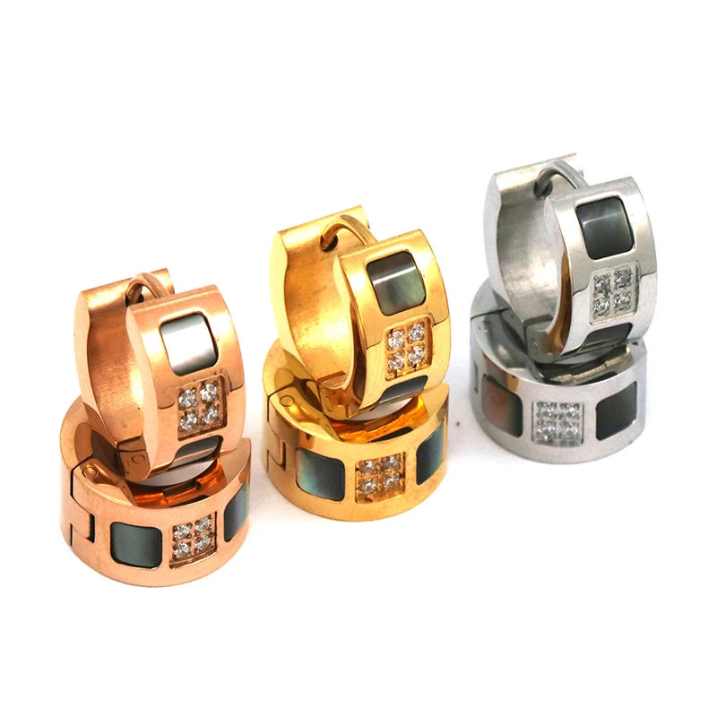 Fashion Stainless Steel hoop Earrings For Women Men Geometric Circle Cute Rhinestone Ladies Gold color Pendientes Jewelry | Украшения и