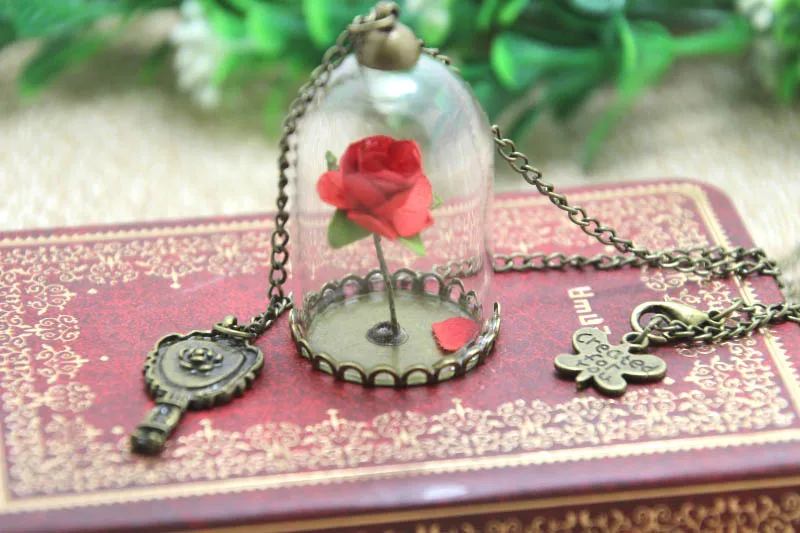12 шт./лот ожерелье в стиле Красавица и Чудовище украшенное розами с куполом из