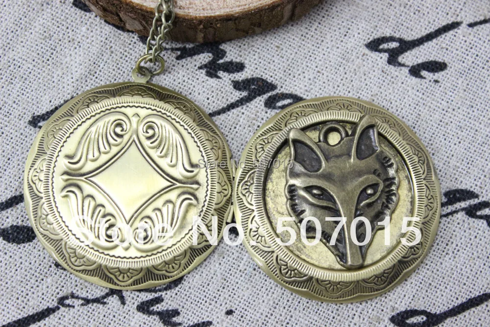 brass fox locket necklace antique 