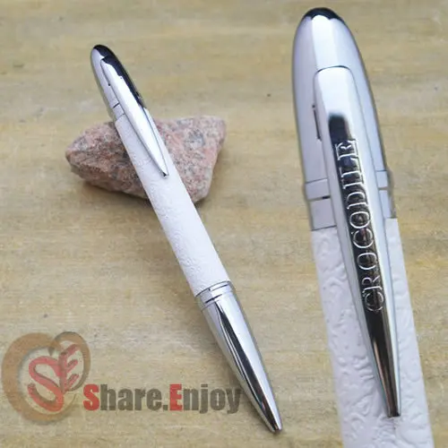Крокодиловая 169 элегантная белая и серебристая шариковая ручка|silver ballpoint pen|ballpoint