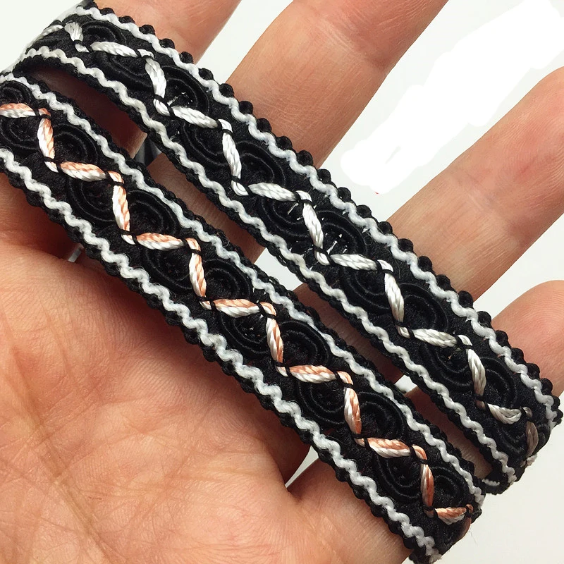 

Wide 1/2 inch 12mm 11yard/lot Polyester Woven Jacquard Ribbon Black background fine embroidery Webbing DIY clothing accessories
