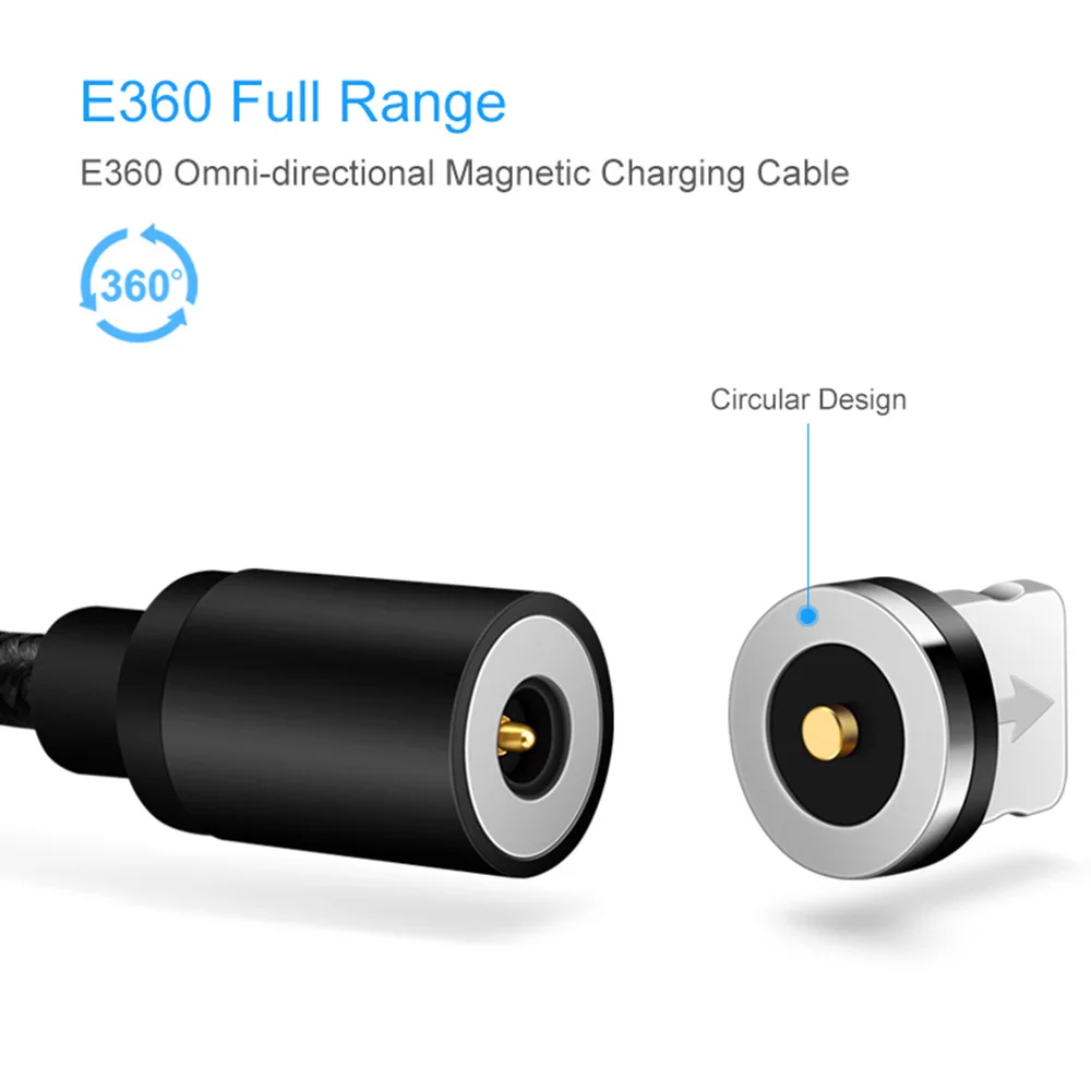 E360 Магнитный зарядный кабель для телефона 1 м 2 Micro USB 2A быстрое магнитное зарядное