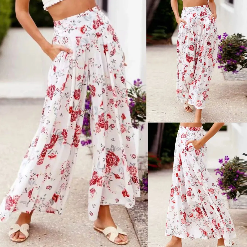 Женские широкие брюки с высокой талией и принтом 4 10|Брюки| |