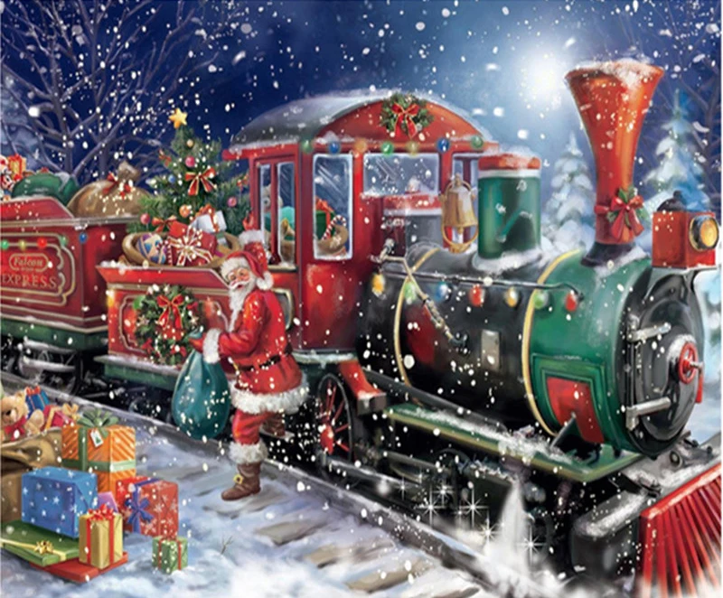 LMHY Round Diamond Embroidery Christmas train Painting Cross Stitch 3D Mosaic Decoration Needlework Gift Craft | Дом и сад