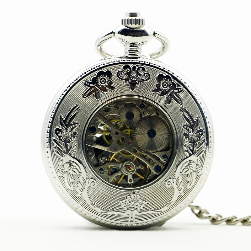 Silver Phoenix Flying Dragon Hollow Mechanical Pocket Watch Vintage Pendant Necklace Bracelet Men's and Women's Clock Gift