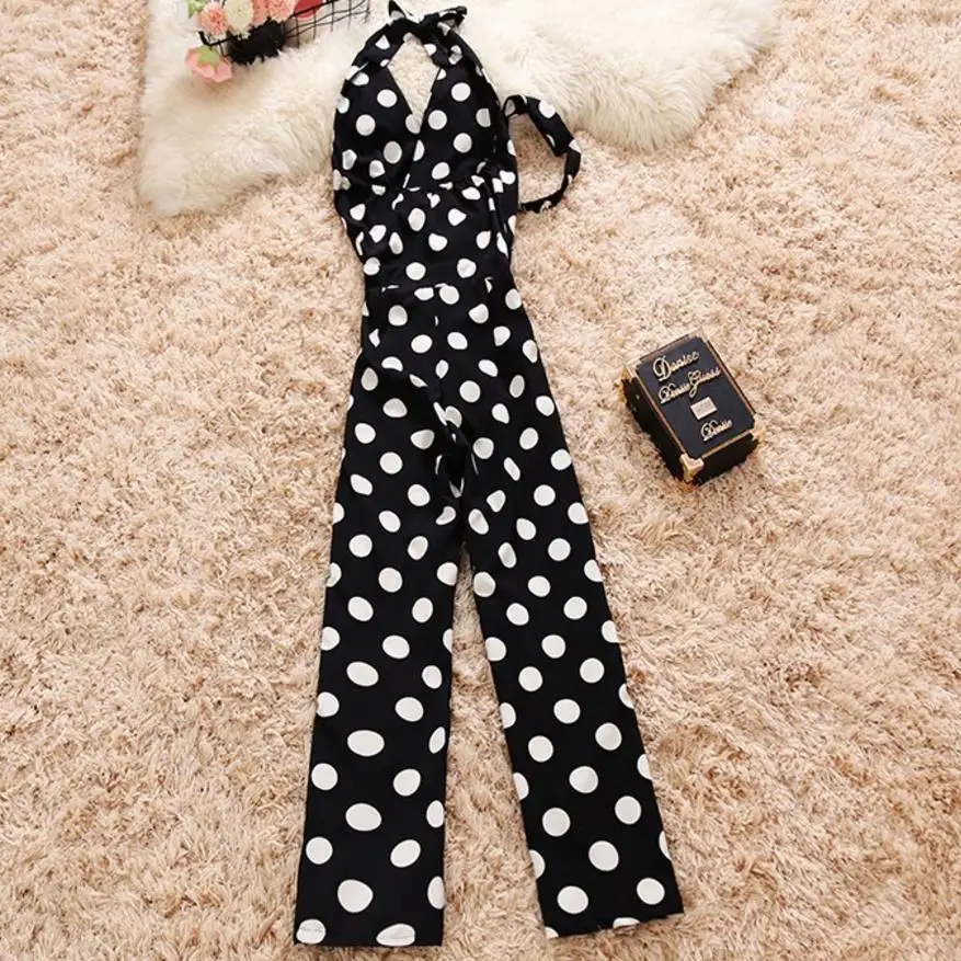 \ Моды горошек Комбинезоны Для женщин Холтер рукавов v образным вырезом