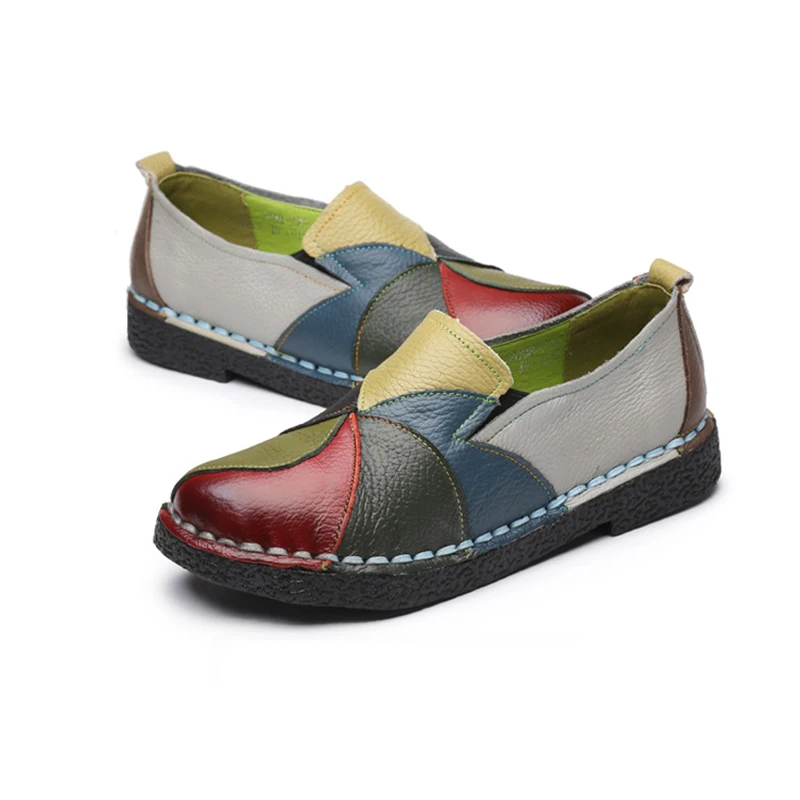 DADIJIER Handmade Leather Soft Shoes National Flats For Women Casual Female Lady Toe footwear JH172 | Обувь