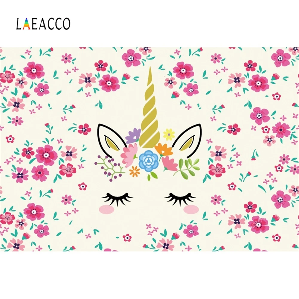Laeacco Unicorn Flowers Little Birthday Communion Party Decorate Personalized Photography Backdrops Backgrounds For Photo Studio