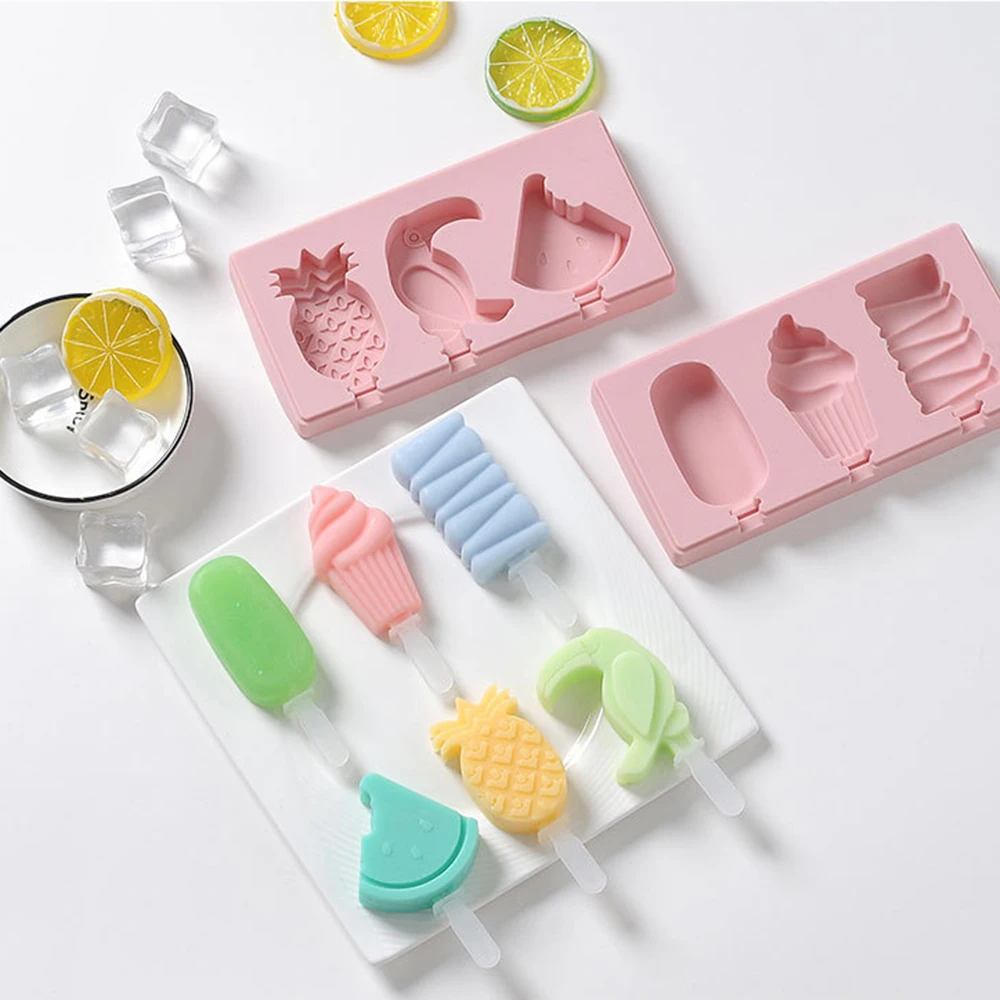 3 полости фрукты птица мороженое конус силиконовый с крышкой форма для льда