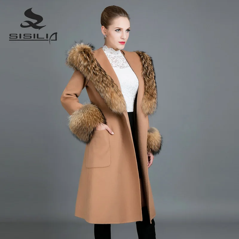 Sisilia Новинка 2017 года Для женщин теплый енотовидная собака Шуба Мода Стиль