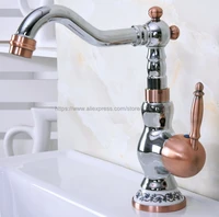 basin faucet single handle mixer tap modern kitchen bar sink water faucet polished chrome and red copper rotable tap nnf905