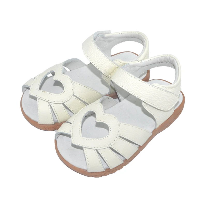 

2019 new genuine leather girls sandals white summer walker shoes with heart cutouts antislip sole kids toddler 12.3-18.3 SandQ