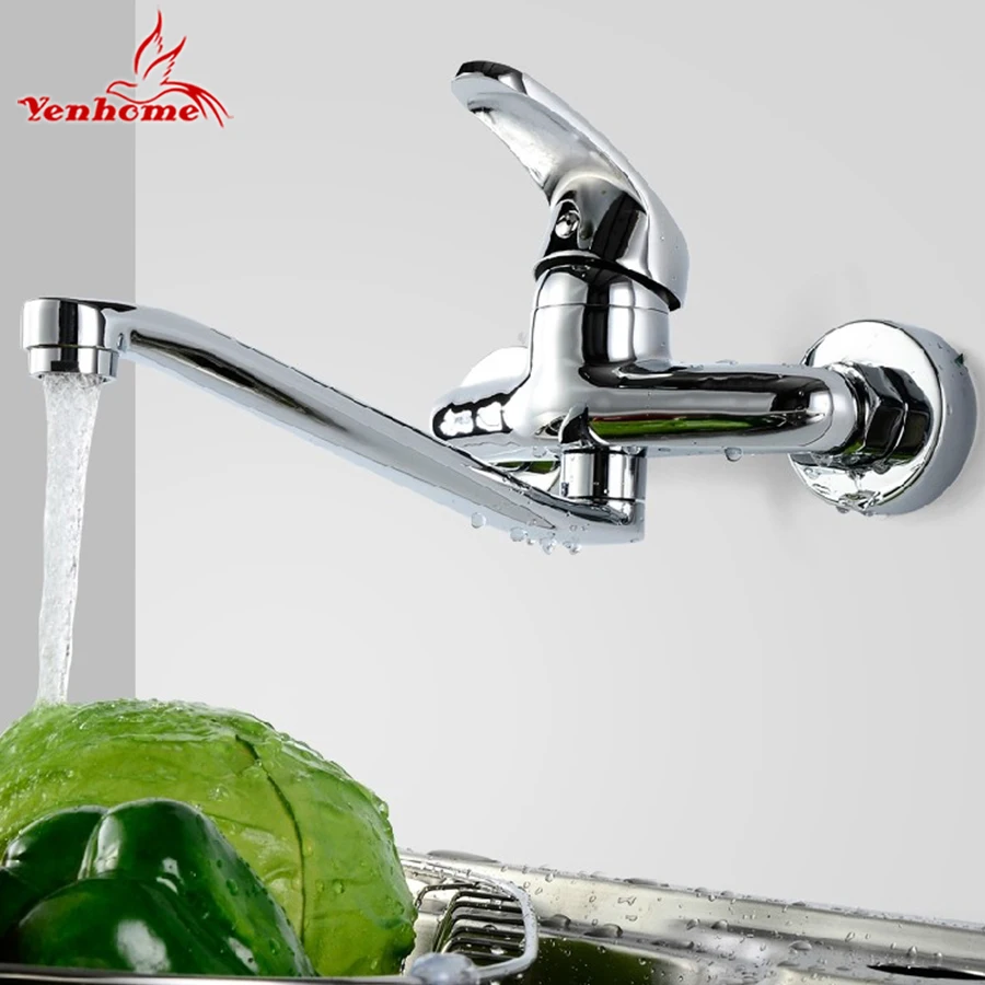 Yenhome настенный кран с двойными отверстиями кран горячей и холодной воды кран для ванной комнаты с длинным рычагом на 360 градусов Твердый латунный кухонный кран смеситель для раковины