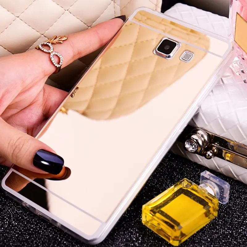 Покрытие мягкий чехол из ТПУ с зеркалом для Samusng Galaxy S3 A5 A7 A3 J3 J5 J7 J700F J710F Силиконовая задняя крышка цвета: золотистый, серебристый - Цвет: Gold