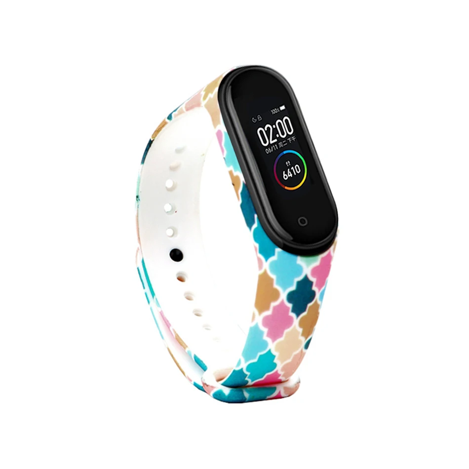 Для mi band 3 4 ремешок с принтом силиконовый ремешок на запястье для xiaomi mi band 3 Replacemet Камуфляжный браслет для mi band 3 браслет - Цвет: Colored grid