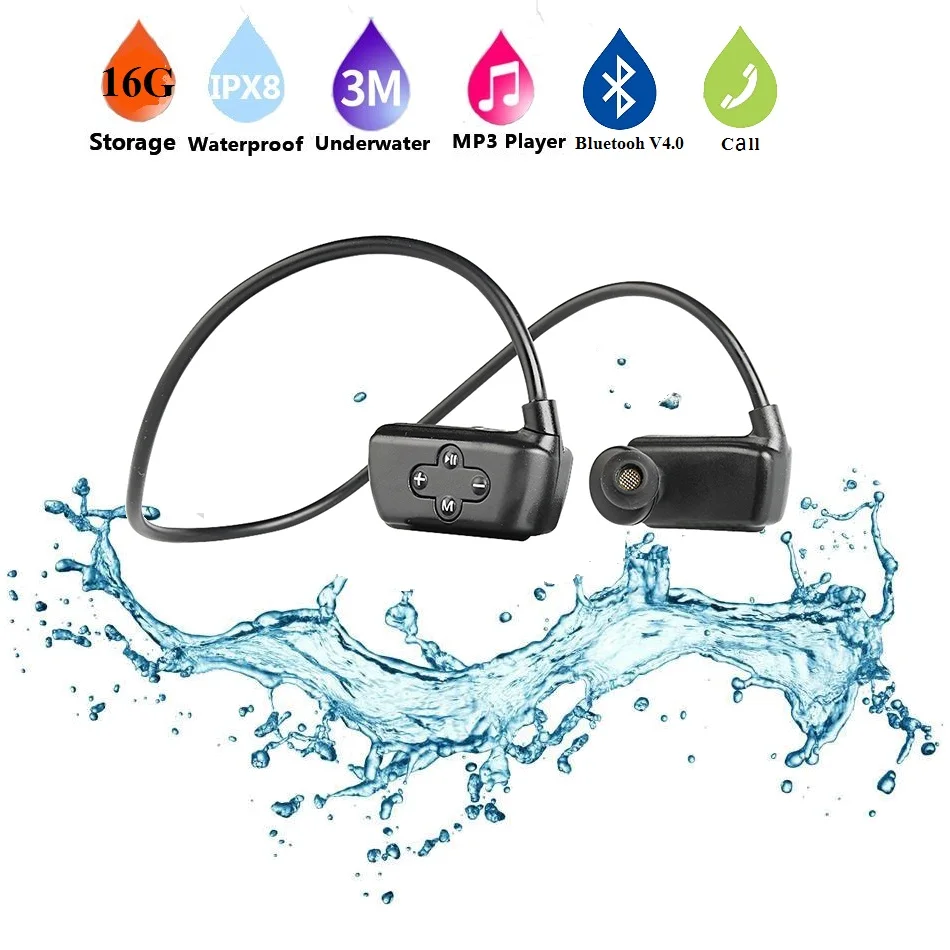 

Multifunction 4-in-1 IPX8 Waterproof Sports MP3 Player Bluetooth Handsfree Headphone with 16G Memory for Swimming Diving Running