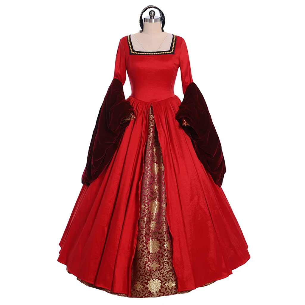 Cosplaydiy Tudor Elizabeth Queeen Cosplay Costume Dress Victorian Tudor Elizabeth Anne Boleyn Red Gown L320