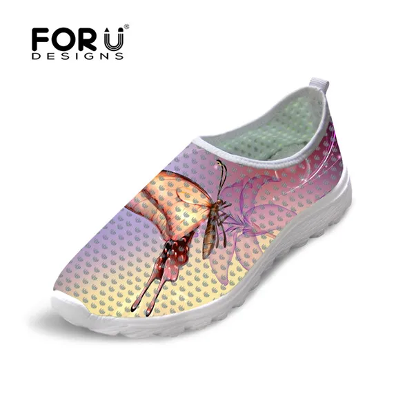FORUDESIGNS/женская повседневная обувь; сезон лето; обувь на плоской подошве с принтом бабочки; обувь из дышащего сетчатого материала; женские легкие пляжные лоферы - Цвет: H2768AA