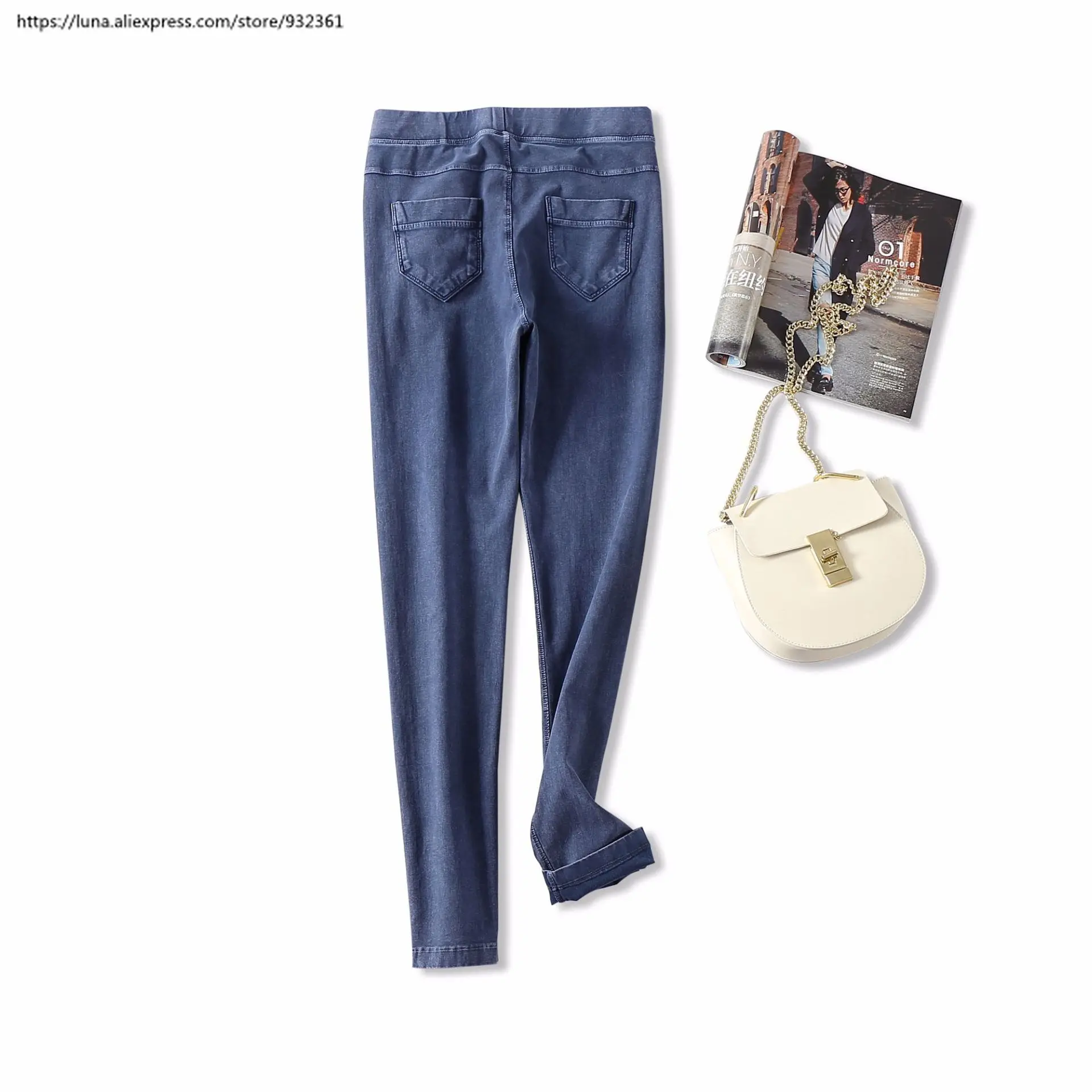 Женские мягкие узкие джинсы эластичные джинсовые брюки с высокой талией летние