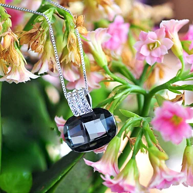 New Simple Design Full-Jewellery Blue Austrian Crystal Pendant Necklace 925 sterling silver Women Jewelry Free Ship | Украшения и