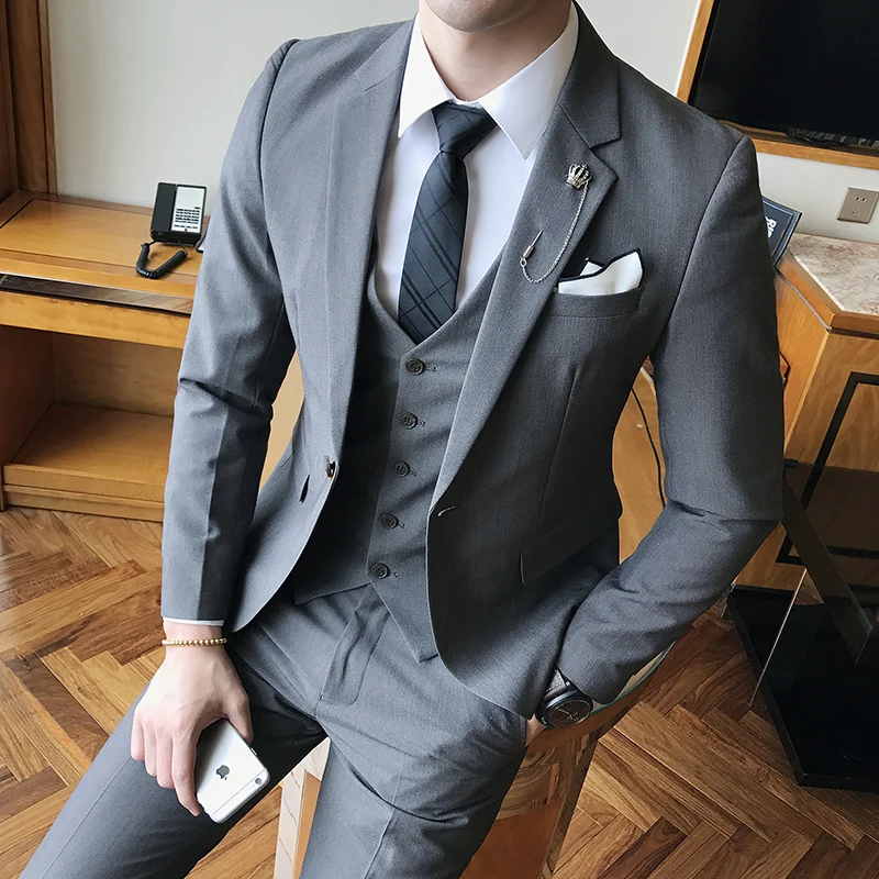 gray Куртка+ брюки+ жилет) новые мужские костюмы деловой костюм для стройных мужчин костюм свадебный классический мужской деловые костюмы черный смокинг для мужчин - Цвет: gray