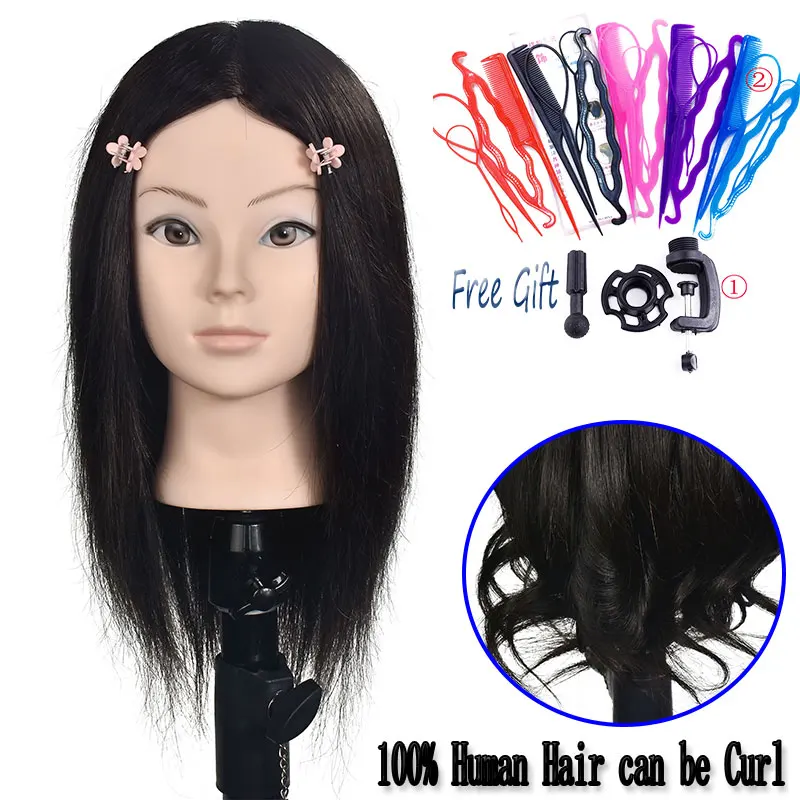 Mannequin Hair Head 100 Natural Human Hair Training Permed Styling Dye Bleach Practice Training Head Manikin Head Hairdressing