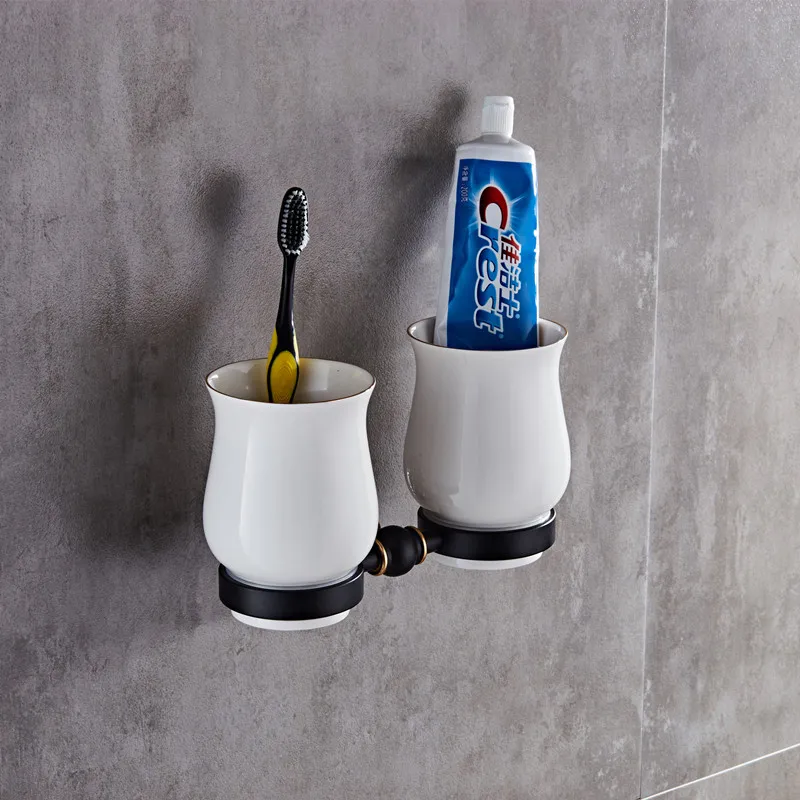 Черный держатель для двойных чашек алюминиевый ванной комнаты аксессуары