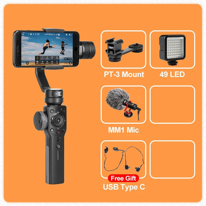 w Mount MM1 49 LED ZHIYUN Smooth 4 3 оси смартфон ручной карданный стабилизатор steadicam для iphone 6 X Экшн-камера huawei P20 Pro Gopro4 SJCAM - Цвет: w Mount MM1 49 LED
