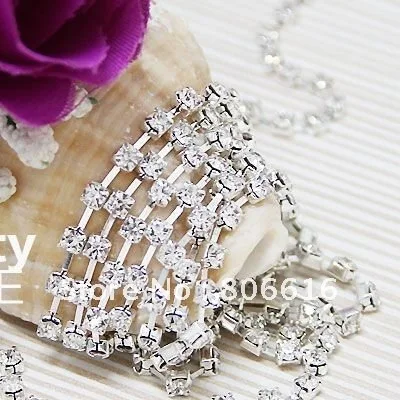 SS6 10 ярдов цепочка из чешского хрусталя с серебряным покрытием и белым камнем