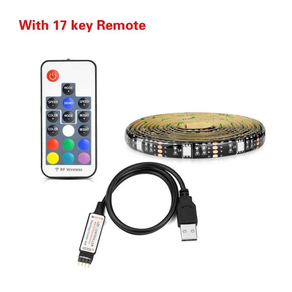5 в USB порт питания RGB светодиодный светильник 5050 водонепроницаемый гибкий светодиодный ленточный светильник для ТВ рабочего стола декорации фона 1 м 2 м 3 м 4 м 5 м - Испускаемый цвет: 17Keys RF Controller