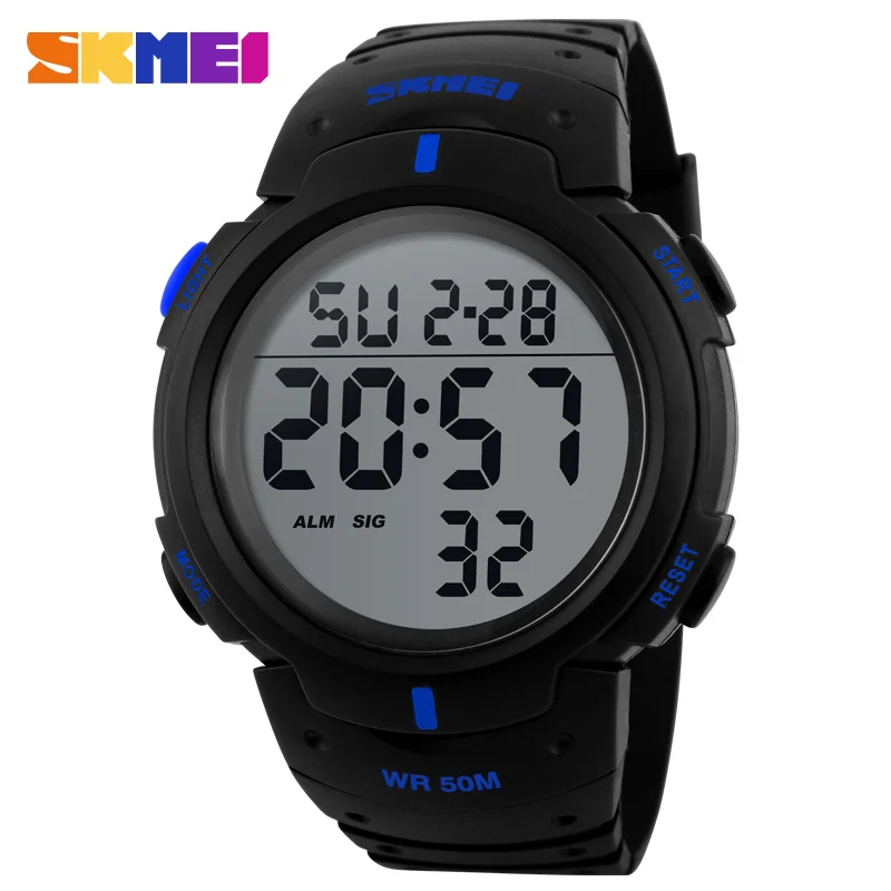 blue SKMEI Модные мужские спортивные часы водонепроницаемые 50 м спортивные цифровые часы для плавания Дайвинг наручные часы Reloj Hombre Montre Homme - Цвет: blue