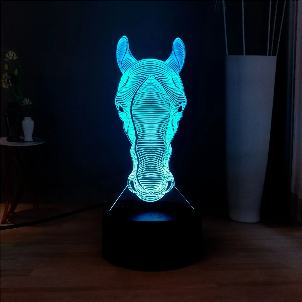 Милая голова лошади 7 видов цветов Изменение 3D детская комната иллюзия RGB