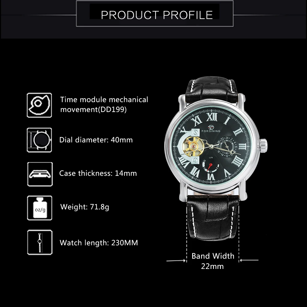 FORSINING Ретро Мужские автоматические механические часы Tourbillon любовные наручные