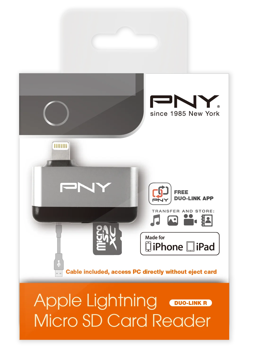 PNY DUO-LINK R быстрозаряжаемый Micro TF карты USB OTG для чтения карт памяти sd мини кардридер USB для iPhone 6/7/8 Plus iPod iPad с поддержкой OTG
