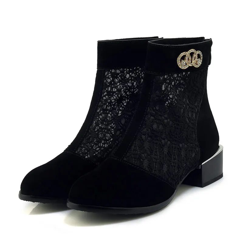 

fanyuan Women Ankle Boots crystal short Boots Lace Summer Boots Zapatos Chaussures Femme Square High Heel Women Shoes plus size